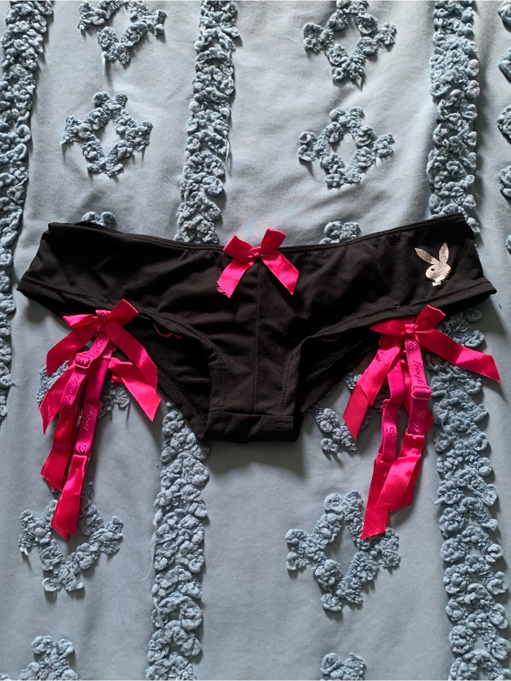 Playboy Playmate Garter Panties with Hot Pink Bows & Embroidery Vintage NWOT